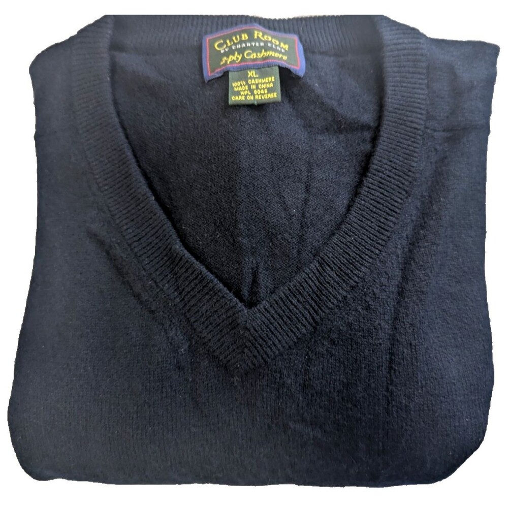 Club Room  By Charter Club Men's Cashmere Sweater XL Navy Blue VTG